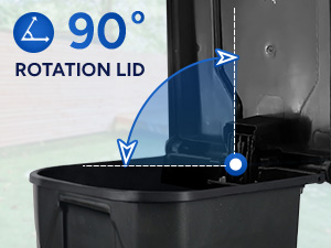 90 degree rotating trash can lid