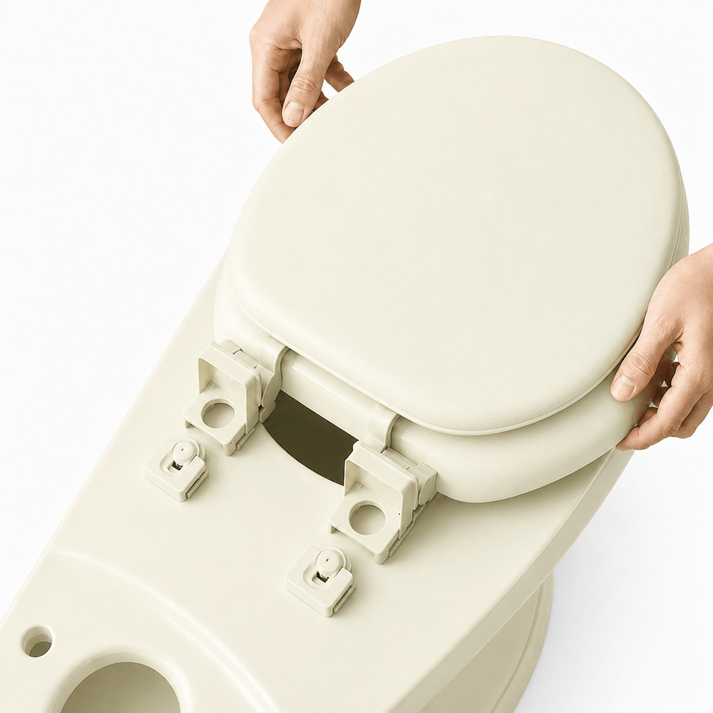 Quick-release toilet seat hinge system for easy bathroom cleaning