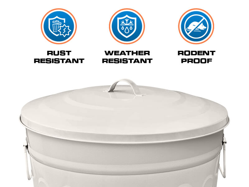 Plexon 2 Gallon Off-White Powder-Coated Metal Trash Can with Lid