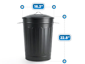 Large Storage Capacity 16.2 in Diameter x 22.8 in Height Black Galvanized Steel Trash Can
