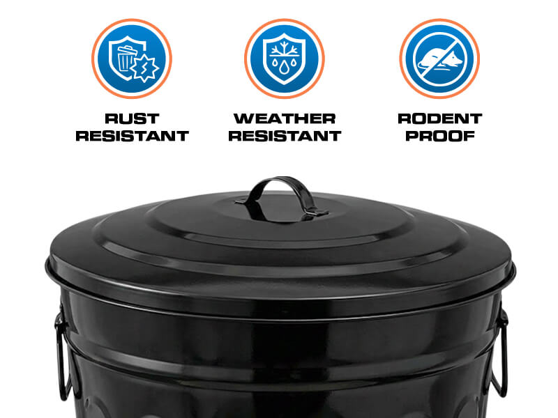 Plexon 13 Gallon Black Galvanized Steel Trash Can with Lid