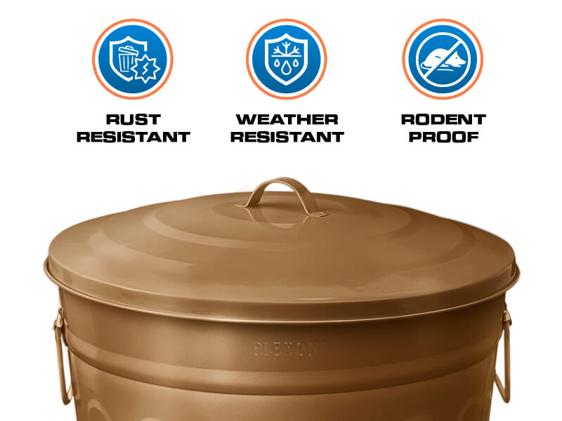 Plexon 13 Gallon Copper Galvanized Steel Trash Can with Lid