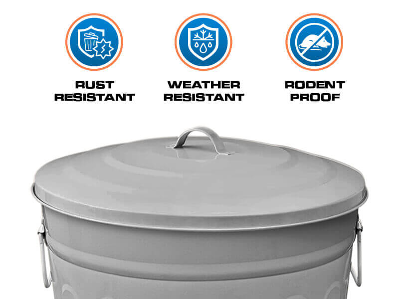 Plexon 13 Gallon Gray Galvanized Steel Trash Can with Lid