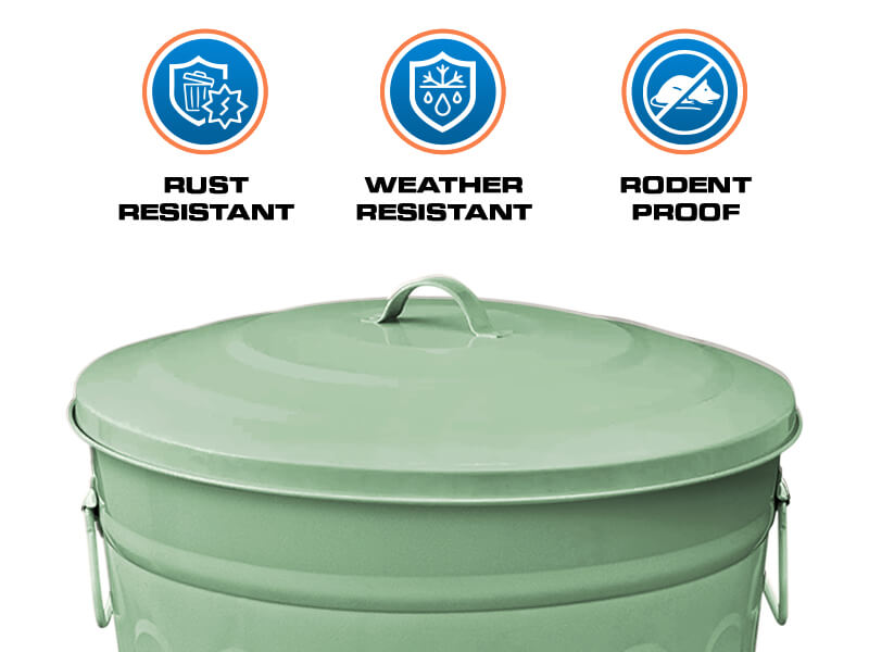 Plexon 13 Gallon Green Galvanized Steel Trash Can with Lid