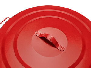 Reinforced Metal Lid on Red Galvanized Steel Trash Can