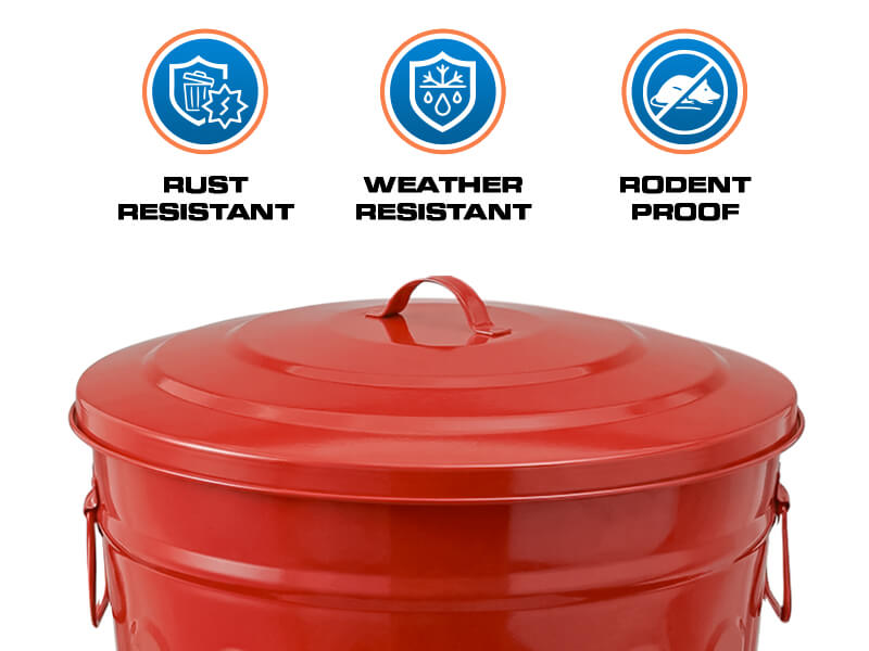 Plexon 13 Gallon Red Galvanized Steel Trash Can with Lid