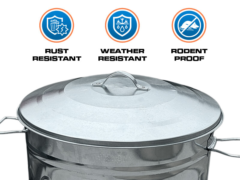 Plexon 13 Gallon Silver Galvanized Steel Trash Can with Lid