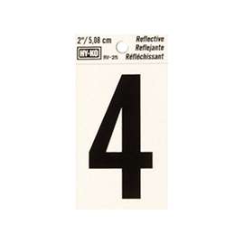 HY-KO RV-25/4 Reflective Sign, Character: 4, 2 in H Character, Black Character, Silver Background, Vinyl