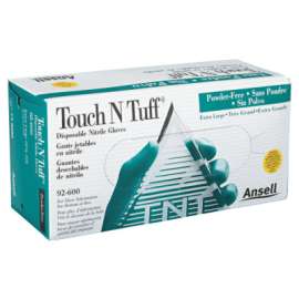 Touch N Tuff Disposable Gloves, Powder Free, Nitrile, 4 mil, 9.5 - 10, Green