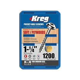 Kreg SML-C125-1200 Pocket-Hole Screw, #8 Thread, 1-1/4 in L, Coarse Thread, Maxi-Loc Head, Square Drive, Carbon Steel