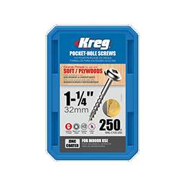 Kreg SML-C125-250 Pocket-Hole Screw, #8 Thread, 1-1/4 in L, Coarse Thread, Maxi-Loc Head, Square Drive, Carbon Steel