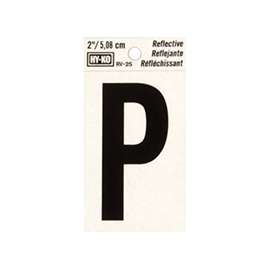 HY-KO RV-25/P Reflective Letter, Character: P, 2 in H Character, Black Character, Silver Background, Vinyl