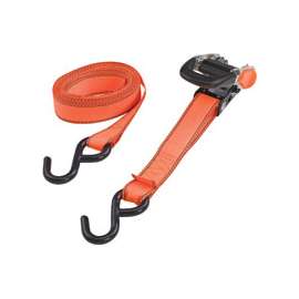 ProSource FH4013 Tie-Down, 1-1/4 in W, 16 ft L, Polyester Webbing, Metal Ratchet, Orange, 700 lb, S-Hook End Fitting