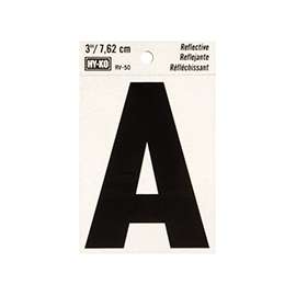 HY-KO RV-50/A Reflective Letter, Character: A, 3 in H Character, Black Character, Silver Background, Vinyl