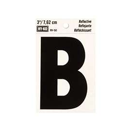 HY-KO RV-50/B Reflective Letter, Character: B, 3 in H Character, Black Character, Silver Background, Vinyl