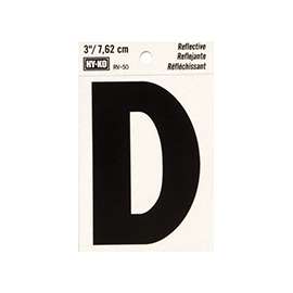 HY-KO RV-50/D Reflective Letter, Character: D, 3 in H Character, Black Character, Silver Background, Vinyl