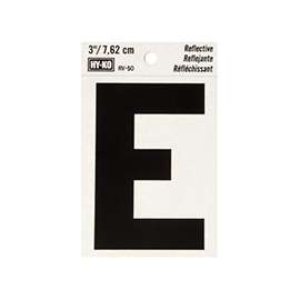 HY-KO RV-50/E Reflective Letter, Character: E, 3 in H Character, Black Character, Silver Background, Vinyl