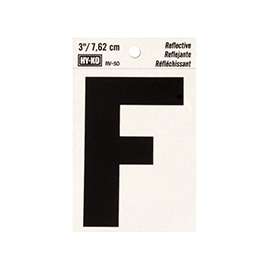 HY-KO RV-50/F Reflective Letter, Character: F, 3 in H Character, Black Character, Silver Background, Vinyl