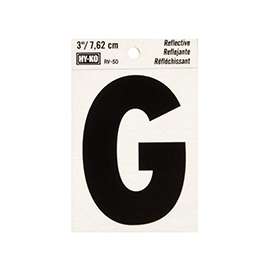 HY-KO RV-50/G Reflective Letter, Character: G, 3 in H Character, Black Character, Silver Background, Vinyl