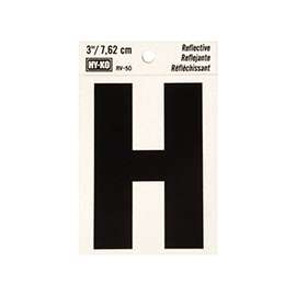 HY-KO RV-50/H Reflective Letter, Character: H, 3 in H Character, Black Character, Silver Background, Vinyl