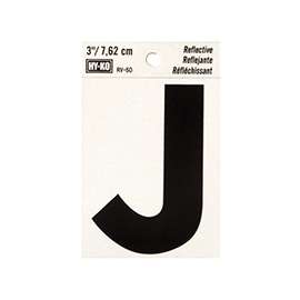 HY-KO RV-50/J Reflective Letter, Character: J, 3 in H Character, Black Character, Silver Background, Vinyl