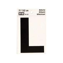 HY-KO RV-50/L Reflective Letter, Character: L, 3 in H Character, Black Character, Silver Background, Vinyl