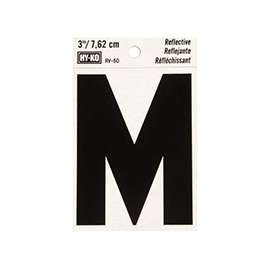 HY-KO RV-50/M Reflective Letter, Character: M, 3 in H Character, Black Character, Silver Background, Vinyl