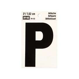 HY-KO RV-50/P Reflective Letter, Character: P, 3 in H Character, Black Character, Silver Background, Vinyl