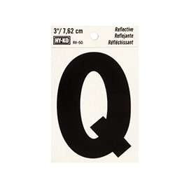 HY-KO RV-50/Q Reflective Letter, Character: Q, 3 in H Character, Black Character, Silver Background, Vinyl