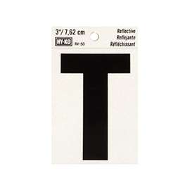 HY-KO RV-50/T Reflective Letter, Character: T, 3 in H Character, Black Character, Silver Background, Vinyl