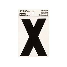 HY-KO RV-50/X Reflective Letter, Character: X, 3 in H Character, Black Character, Silver Background, Vinyl