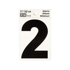 HY-KO RV-50/2 Reflective Sign, Character: 2, 3 in H Character, Black Character, Silver Background, Vinyl
