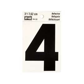 HY-KO RV-50/4 Reflective Sign, Character: 4, 3 in H Character, Black Character, Silver Background, Vinyl