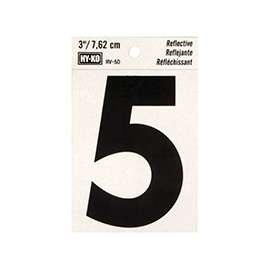 HY-KO RV-50/5 Reflective Sign, Character: 5, 3 in H Character, Black Character, Silver Background, Vinyl