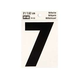 HY-KO RV-50/7 Reflective Sign, Character: 7, 3 in H Character, Black Character, Silver Background, Vinyl