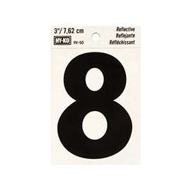 HY-KO RV-50/8 Reflective Sign, Character: 8, 3 in H Character, Black Character, Silver Background, Vinyl