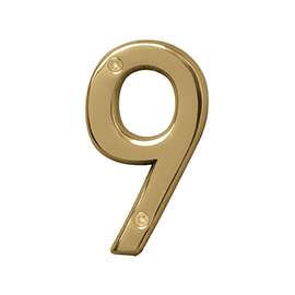 HY-KO Prestige Series BR-42PB/9 House Number, Character: 9, 4 in H Character, Brass Character, Solid Brass