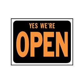 HY-KO Hy-Glo Series 3020 Identification Sign, Rectangular, YES WE'RE OPEN, Fluorescent Orange Legend, Black Background