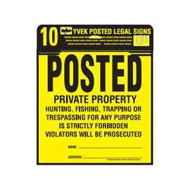 HY-KO PP-1 Legal Sign Kit, Square, Black Legend, Yellow Background, Tyvek, 11 in W x 11 in H Dimensions