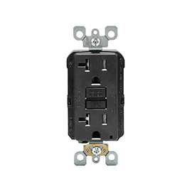 Leviton R95-GFTR2-0KE GFCI Duplex Receptacle, 2 -Pole, 20 A, 125 V, Back, Side Wiring, NEMA: 5-20R, Black