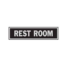 HY-KO 437 Princess Sign, Rectangular, REST ROOM, Silver Legend, Black Background