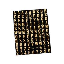 HY-KO MM-1 Packaged Number and Letter Set, 5/16 in H Character, Gold Character, Black Background, Mylar