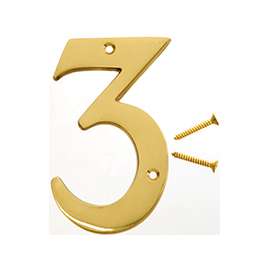 HY-KO BR-90/3 House Number, Character 3, 2-1/2 in W x 4 in H Character, Brass Character