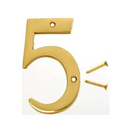 HY-KO BR-90/5 House Number, Character 5, 2-1/2 in W x 4 in H Character, Brass Character