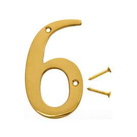 HY-KO BR-90/6 House Number, Character 6, 2-1/2 in W x 4 in H Character, Brass Character