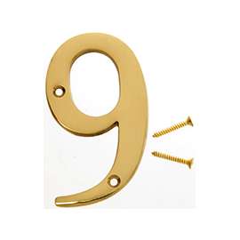 HY-KO BR-90/9 House Number, Character 9, 2-1/2 in W x 4 in H Character, Brass Character