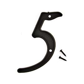HY-KO PN-29/5 House Number, Character: 5, 4 in H Character, Black Character, Plastic