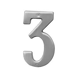 HY-KO Prestige Series BR-51SN/3 House Number, Character: 3, 5 in H Character, Nickel Character, Brass