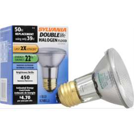 Sylvania 17182 Halogen Reflector Lamp, 39 W, Medium E26 Lamp Base, PAR20 Lamp, Bright White Light, 475 Lumens