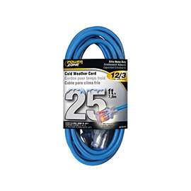 PowerZone Extension Cord, 12 AWG Cable, 5-15P Grounded Plug, 5-15R Grounded Receptacle, 25 ft L, 15 A, 125 V
